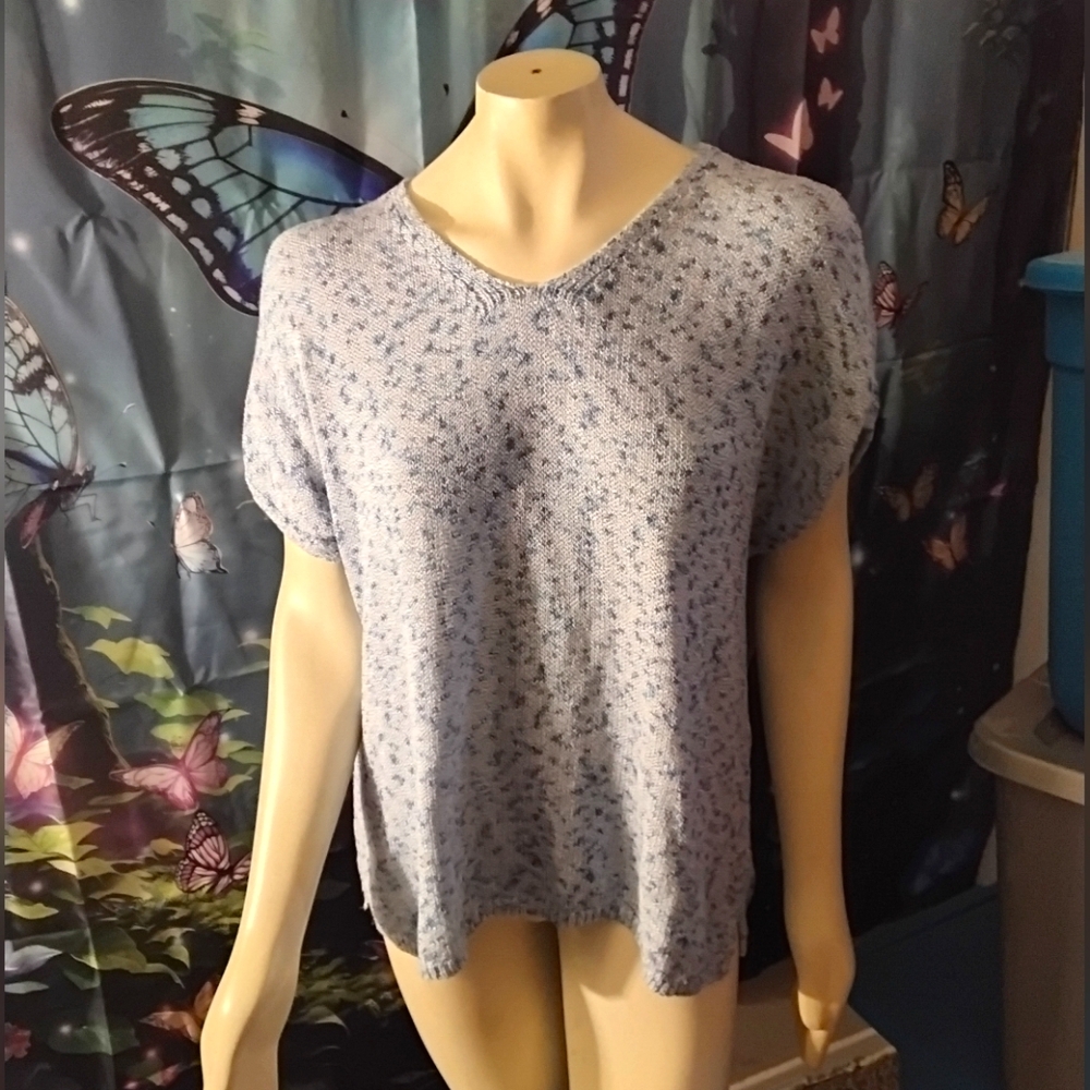 Chico's Sz 2 women’s size 12 large Short Sleeve Cotton Breezy sweater